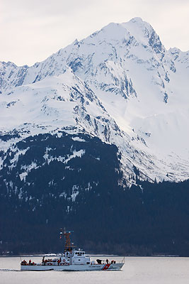 U.S. Coast Guard Cutter Mustang leaving Seward, Alaska.