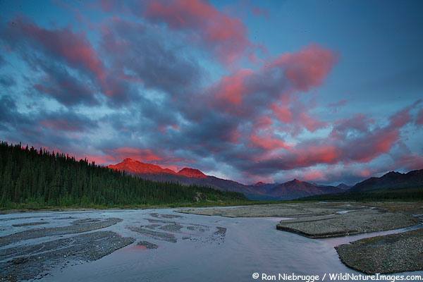 Sunset over the Teklanika River valley, Denali National Park, Alaska. Sunset over the Teklanika River valley, Denali National Park, Alaska.