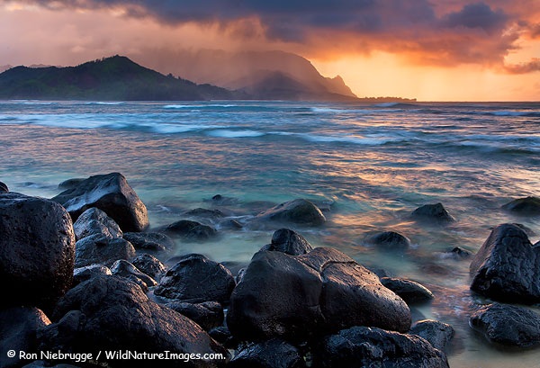 Looking towards the Na Pali Coast from Hanalei Bay, Kauai, Hawaii.